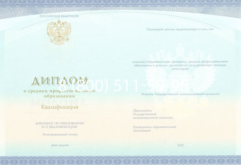 Купить Диплом о среднем образовании (Спецбланк) 2014-2026 года в Екатеринбурге